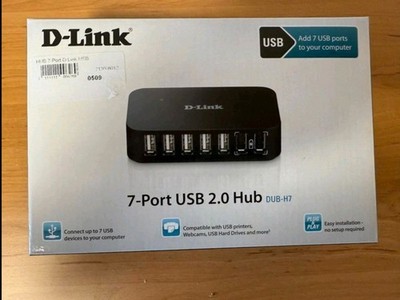 USB 2.0 7-Port Hub mit Netzteil, schwarz, D-LINK DUB H7