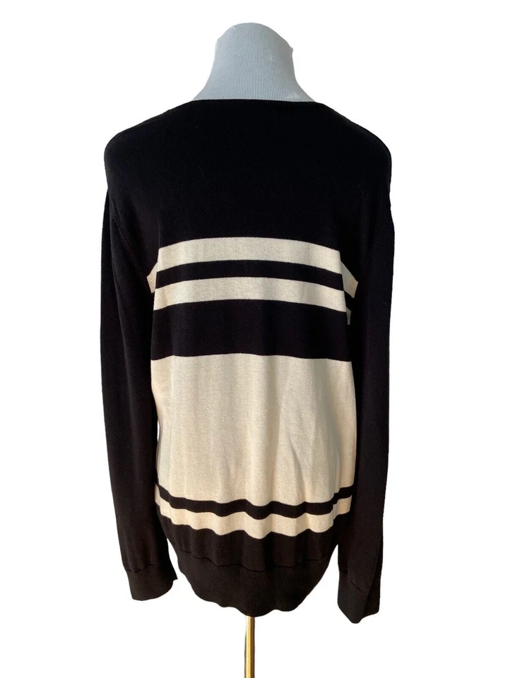 Suéter American Living para mujer a rayas con cuello en V talla XXL negro blanco Foto 4 de 4
