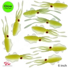 10pcs Fish WOW! GLOW 6" Fishing Chase Squid Skirt Real-like Octopus lure 3D eye