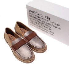 Pedro Garcia NWB Stina Loafers Size 36.5 US 6.5 in Silver / Tan / Brown Leather