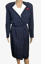 vtg 80s Navy Blue Faux Wrap Pencil Dress Sz 14 Classic Career Made in USA
