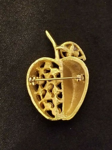 Ass't Rhinestone Gold Tone Brooch Lapel Pins Leaves, Apple, Gemini Head, Hand - Picture 6 of 27