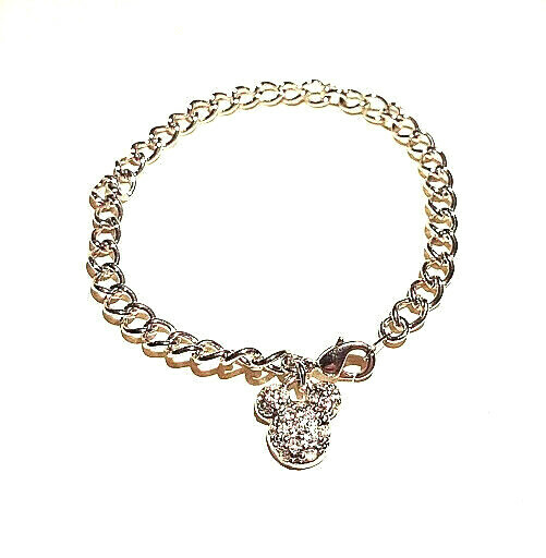 VINTAGE JEWELRY - 1980s Disney Mickey Rhinestone Silver PL Link Charm Bracelet