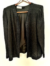 VTG Laurence Kazar New York Black Beaded Embellished Evening Jacket XL