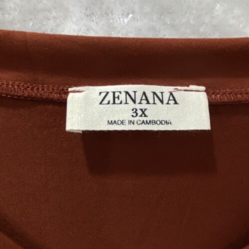 Zenana V-Neck Basic T-Shirt Women's 3X Long Sleeve Stretch Tee Top Burnt Orange - Picture 3 of 9