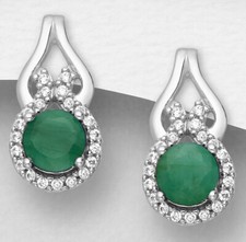 Solid Sterling Silver Genuine Green Emerald Stud Earrings 17mm Long X 9mm 3.65g