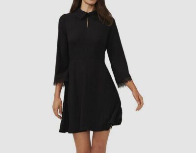 CeCe Women Black Scallop Embroidered Collared 3/4 Sleeve A Line Dress Size  14 | eBay