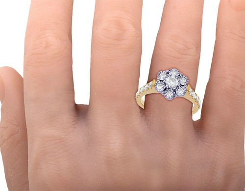 Ladies Flower Cluster Real Diamond Engagement Ring 1 CT Yellow-White Gold 10... - Picture 3 of 5