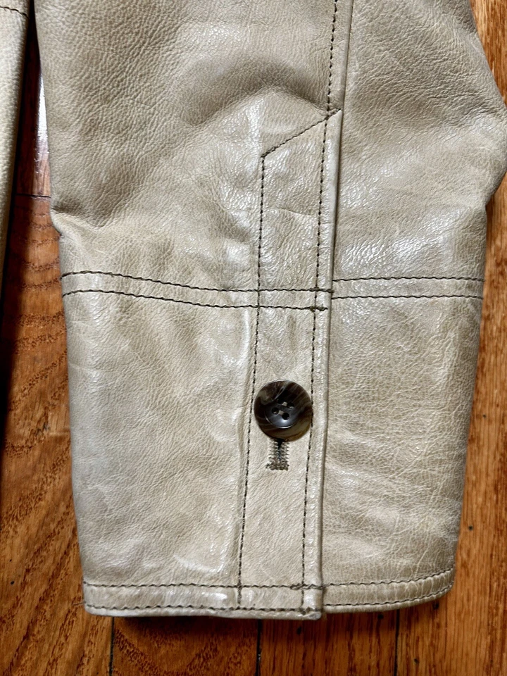 Chaqueta De Colección Años 90’s Y2K GAP Cuero Marfil Moto Café Corredor Motocicleta Hombre’s Grande Foto 4 de 4