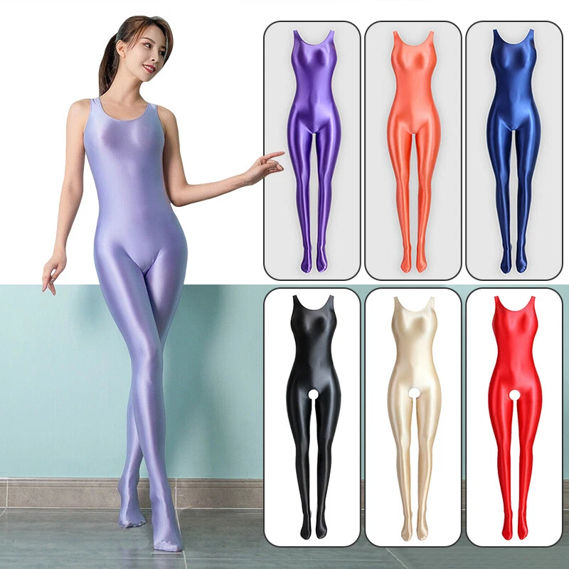 MJINM Women Sexy Jumpsuits Shiny Glossy Sports Yoga Gym Tight Leggings Bodysuit - Image 2 of 4