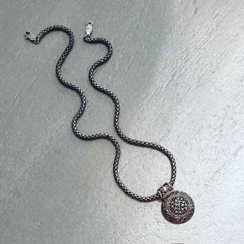 Vintage Judith Jack $245 Sterling Silver 925 Marcasite Dome Pendant Necklace - Picture 2 of 12