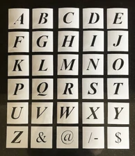 Italic Alphabet Stencil Individual Letters A - Z 40mm up to 200mm high - Mylar