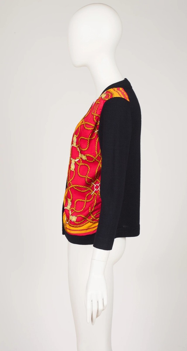 Hermès 1970s Vintage Rope Scarf Print Silk Twill Black Wool