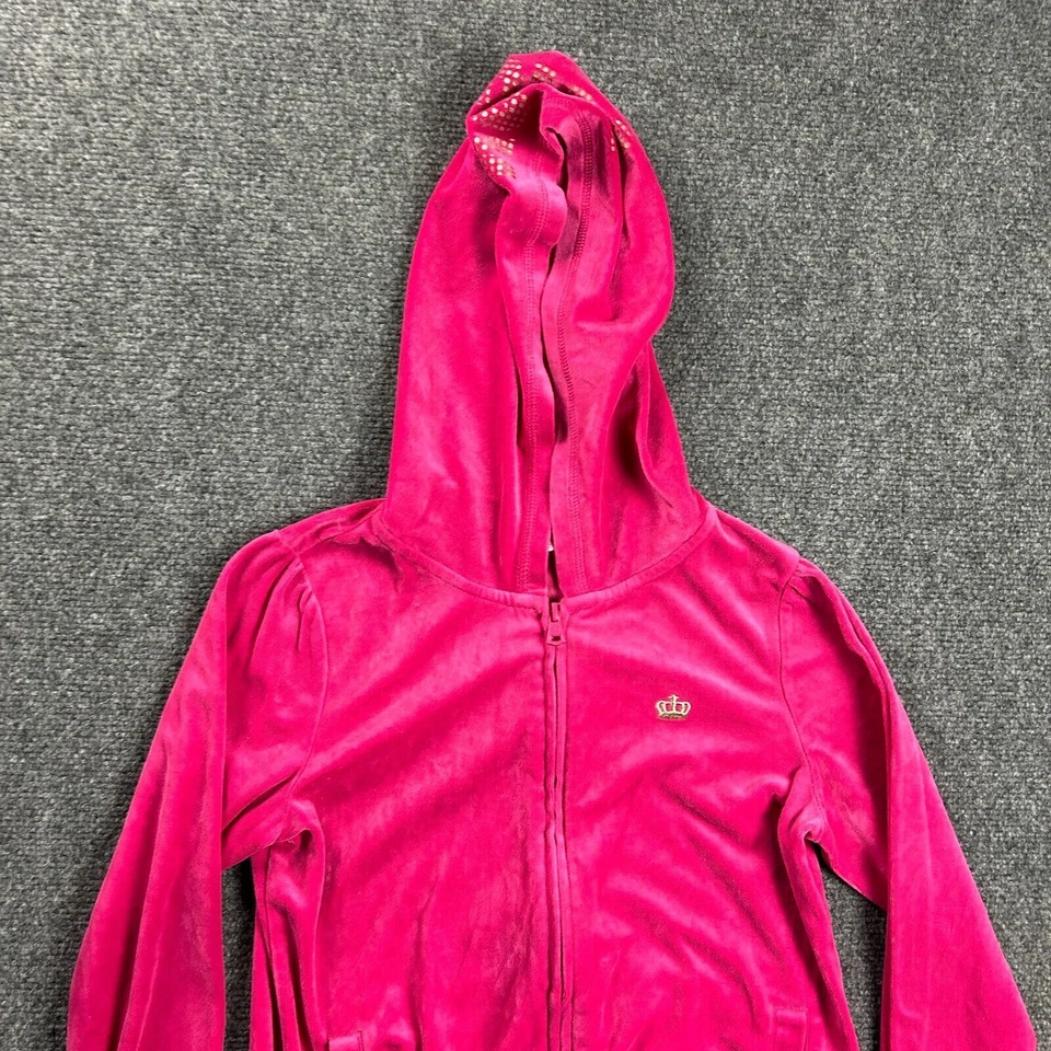Juicy Couture Hoodie Girls Medium 10/12 Pink Full Zip Velour Casual Distressed - Image 2 of 4
