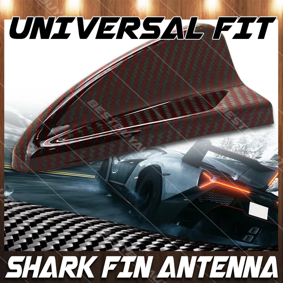 Antena de aleta de tiburón ficticia de fibra de carbono roja real cubierta de techo calcomanía universal Foto 3 de 4
