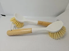 2 Pack Kitchen Dish Brushes with Bamboo Handle Kitchen Sink Cleaning. 