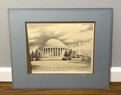 ''JEFFERSON MEMORIAL & WASHINGTON MONUMENT'' Matted 16'' x 11'' Print John Moll