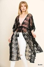 Umgee Kimono Womens M Black Sheer Lace Cardigan Boho Witchy Dark Fairy Festival