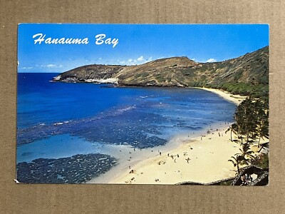 Postcard Hanauma Bay Oahu Hawaii Aerial View White Sand Beach Vintage PC