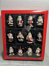 Macys Holiday Lane Box Set Of Glass Santa Claus Ornaments, 1.5" Each New