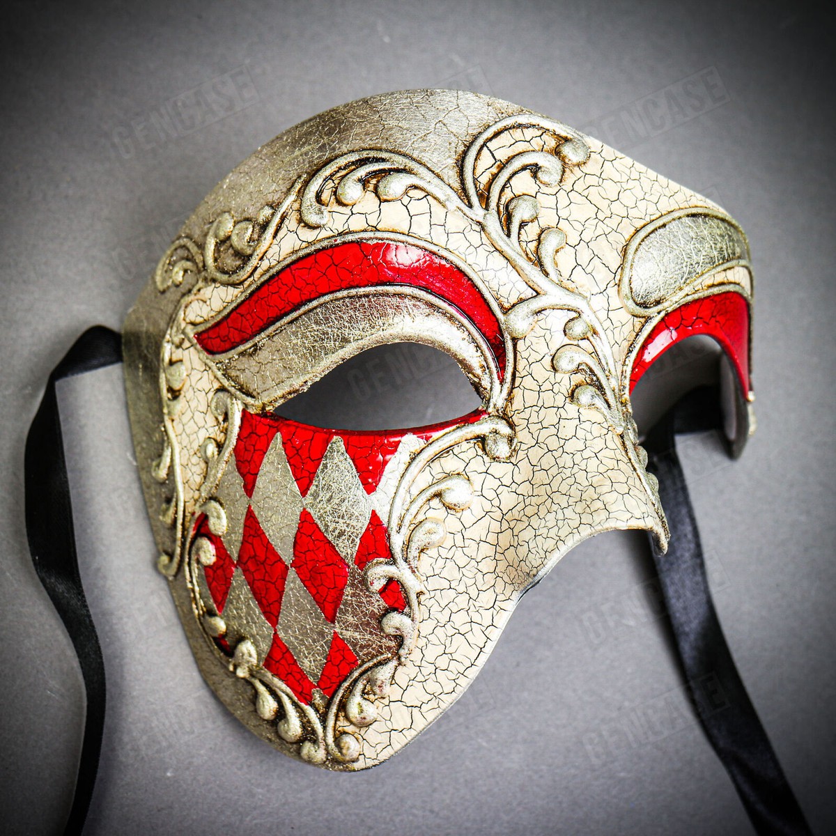 ベネチアンマスク66OndaBrillantinaSilverRed Venetian Red Silver Phantom Half Face & Glitter RED Feather