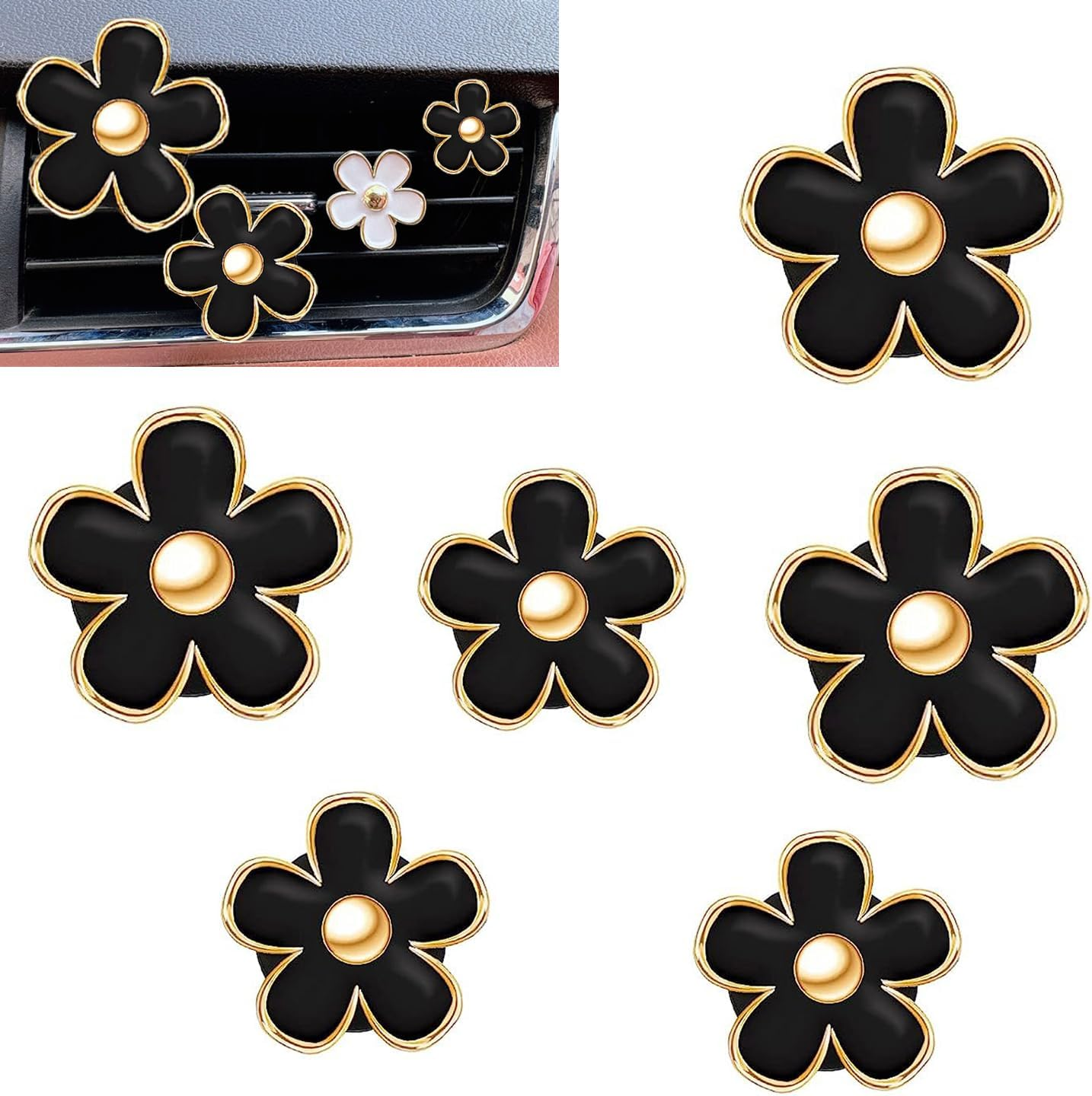 6 PCS Car Air Vent Clips Black Daisy Flower Car Air Freshener Clip Air Condit...