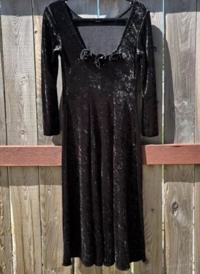 Vintage Crushed Velvet Scoop Rose 3/4 Goth Witchy Dress Small Medium Reversible 