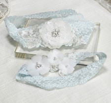 Wedding Garter Set Blue lace garter set Bridal garter set Handmade