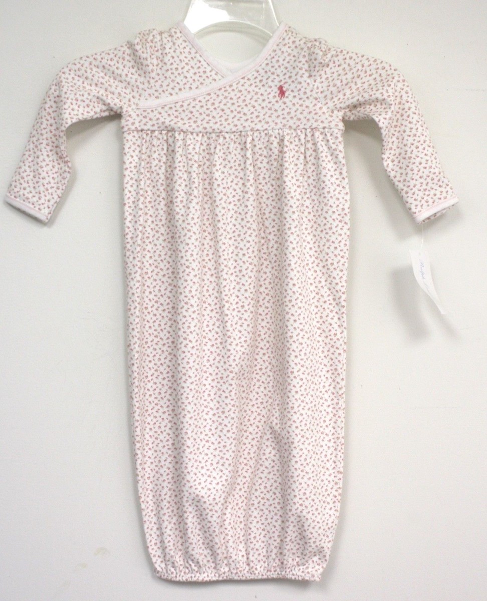 Ralph Lauren Girls Layette Pink White Floral Gown Pink Pony Logo