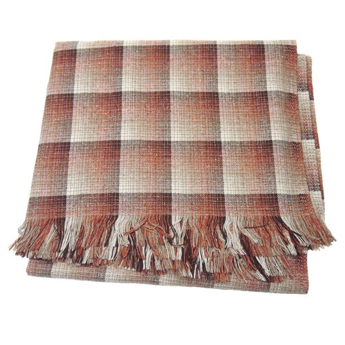 1970s Vintage Wool Fabric Coarse Rustic Brown Block w/ Fringe 1.5yds (59" x 55")