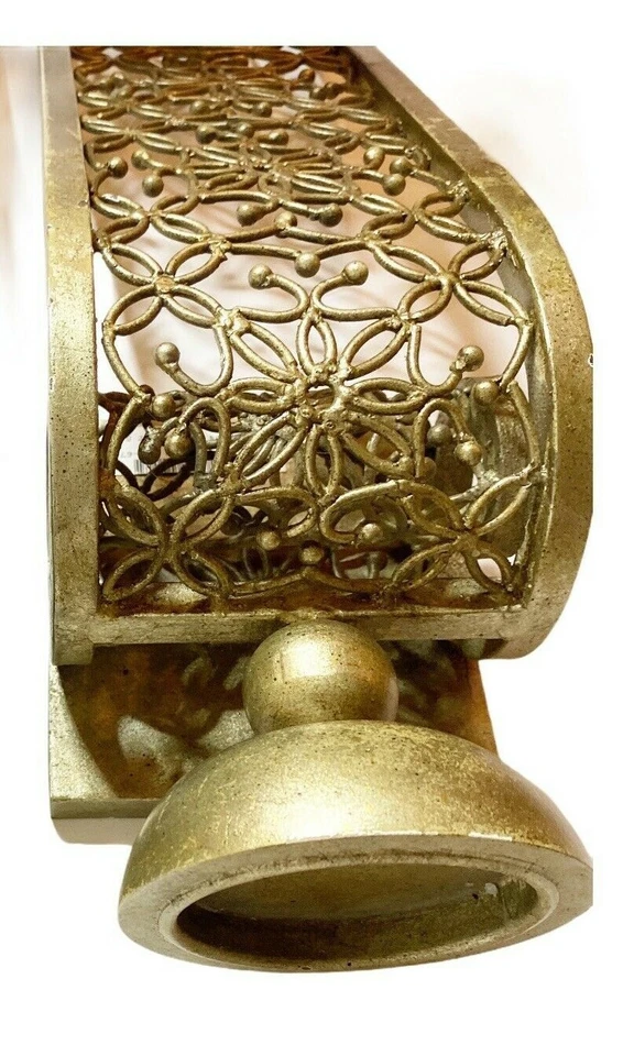 Candelabro Aplique de Pared Desplazamiento Patrón Floral Metal Antiguo Dorado 20" Foto 4 de 4