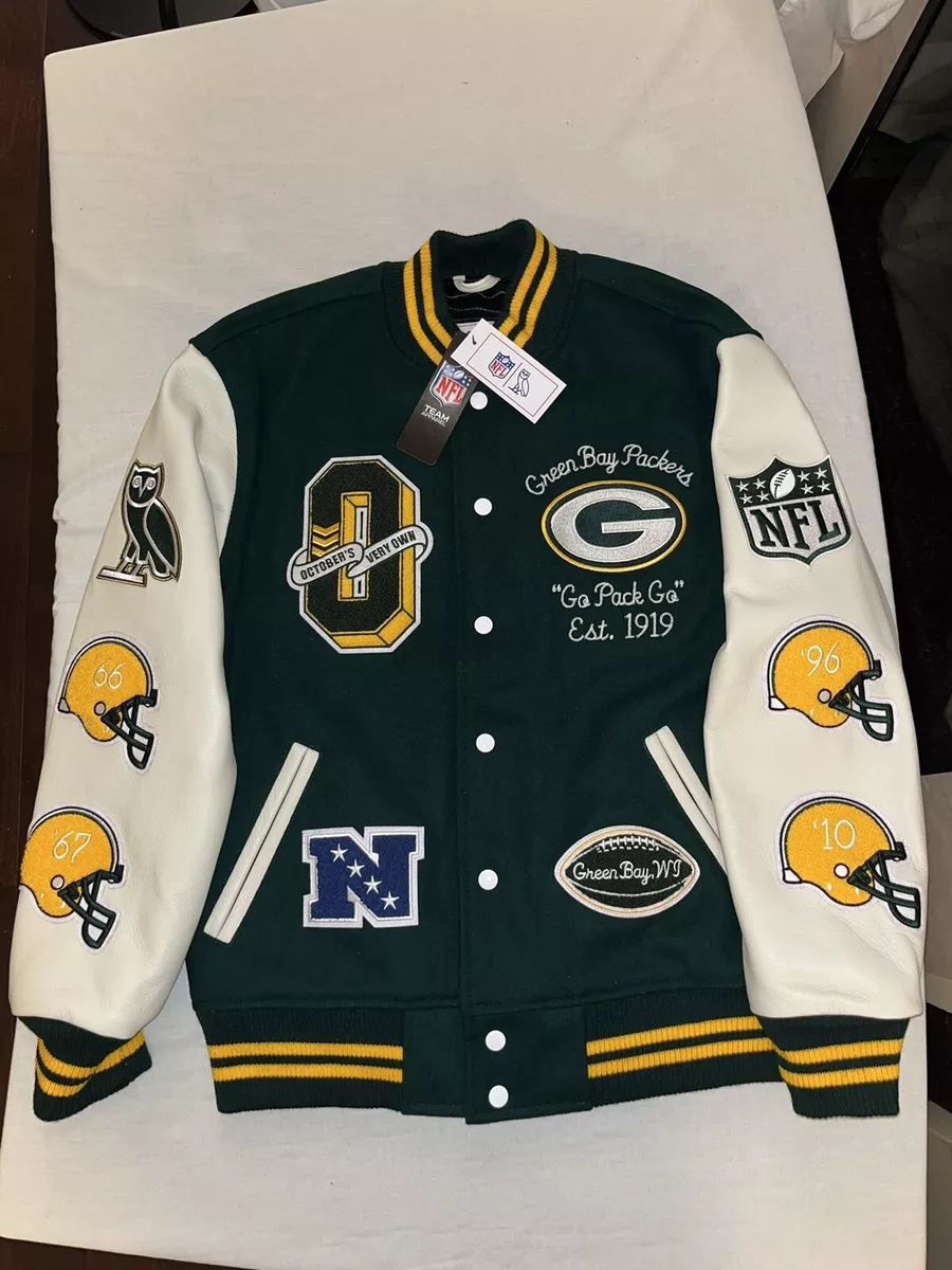 OVO X NFL Green Bay Packers Leather Wool Varsity Jacket October