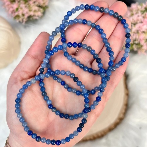 Blue Aventurine Crystal Gemstone Stretch Dainty Bracelet Minimalist 4mm Beads - Picture 4 of 8