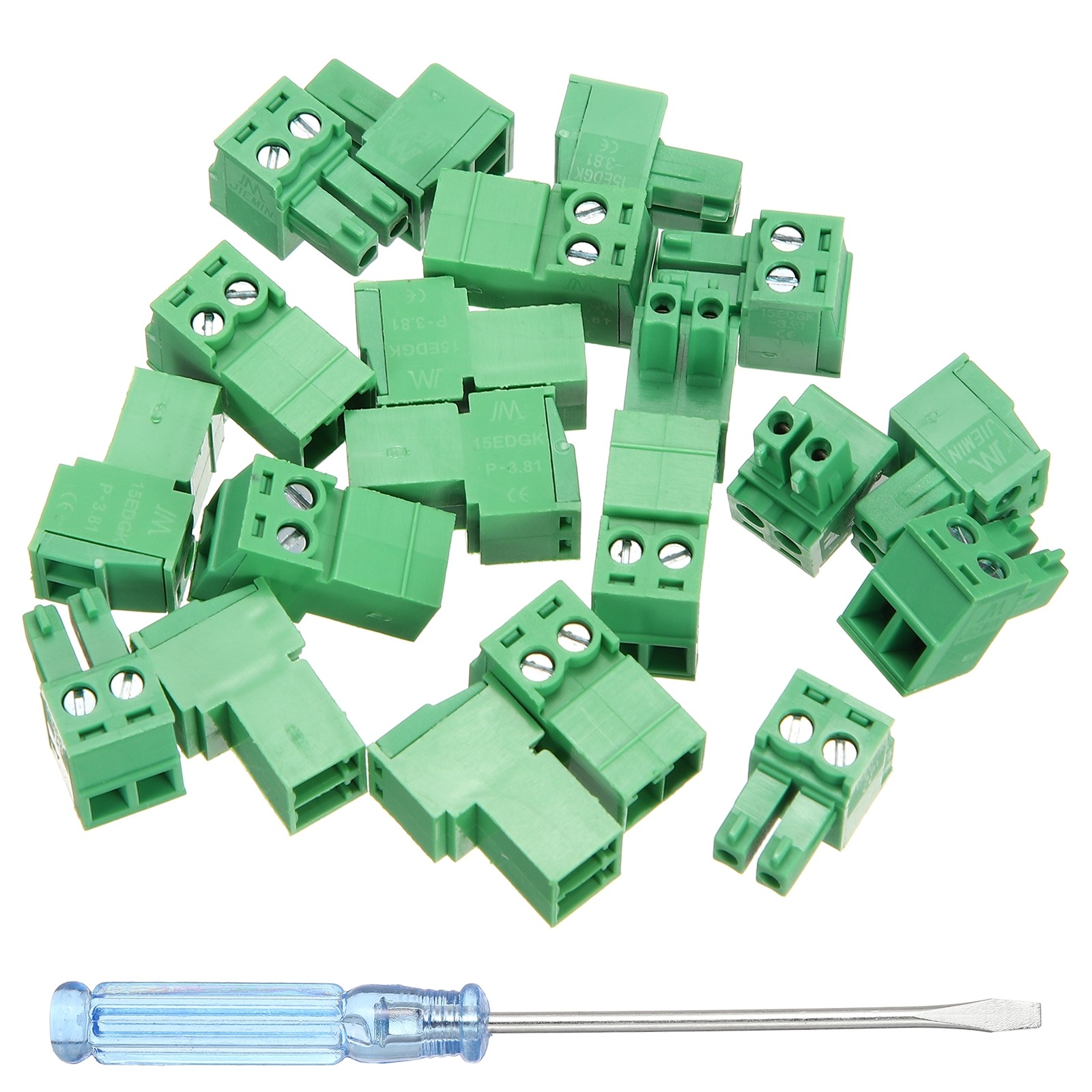 10 Set 2 Pin 3.81mm Pitch Pluggable PCB Screw Terminal Block 300V 8A Green
