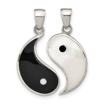 Sterling Silber Rhod-pltd MOP schwarz Harz Yin Yang 2 Stück Anhänger