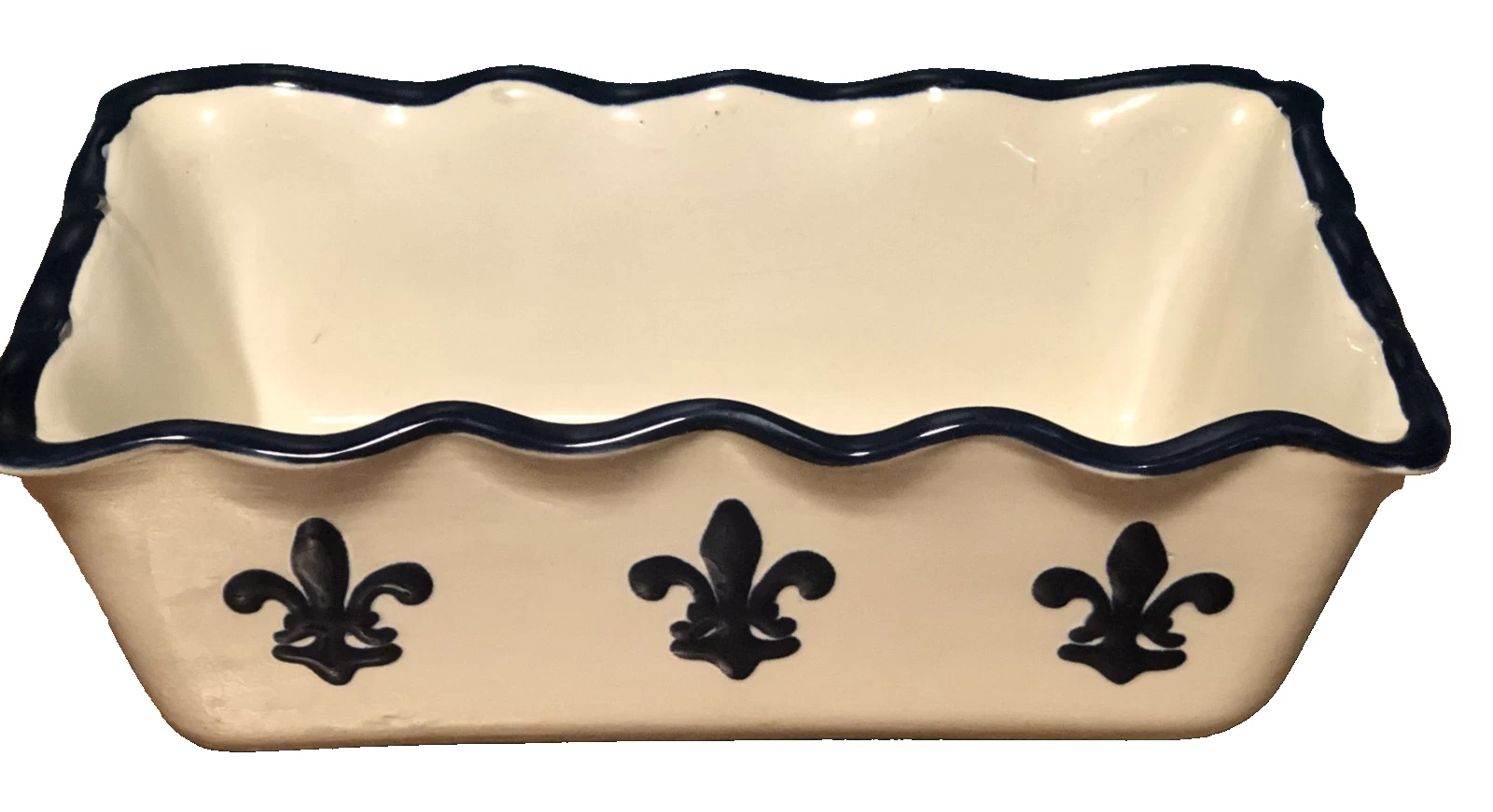 Louisville Stoneware Pinched Rim Fleur De Lis French Country 9x5 Loaf Pan