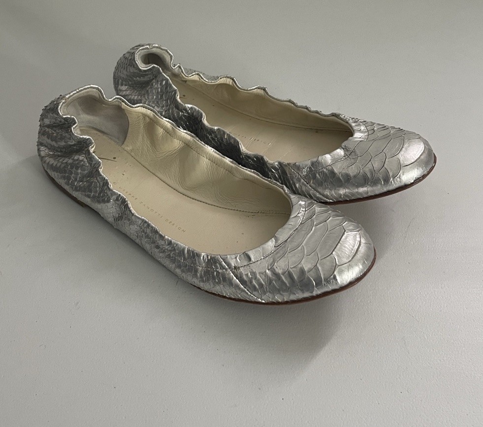 Giuseppe Zanotti Silver Python Leather Ballet Fla… - image 1