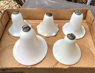 Set Of 5 Smoke Bells for Oil or Kerosene Lamps in White Milk Glass 3 w/ Ruffled
