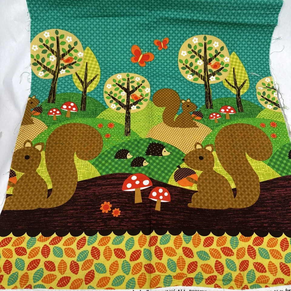 Michael Miller Forest Animals Fabric Nuts for Dinner Panel  19" x 44" Squirrel - Image 3 of 4