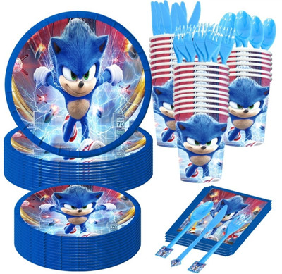 Sonic tableware set Plates cups Banner Kids Birthday party balloons decorations