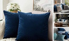 Velvet Throw Pillow Covers 18x18 Inch, Pack of 18" x 18" Pack of 2 Dark Blue