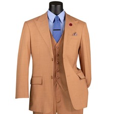 Men's Light Amber Textured 3pc Reg Fit Suit w/ Adjustable Waist, 38S-62L - NEW