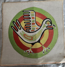 Vintage Hand Painted Needlepoint Canvas Vibrant Stylized Indigenous Bird 14Ct