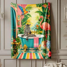 Zebra Tropical Bathtub Coral Fleece Blanket Exotic Animal Decor
