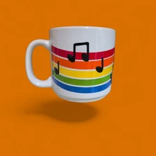 Russ Berrie & Co Vintage 80's Rainbow Musical Note Mug Coffee Cup 