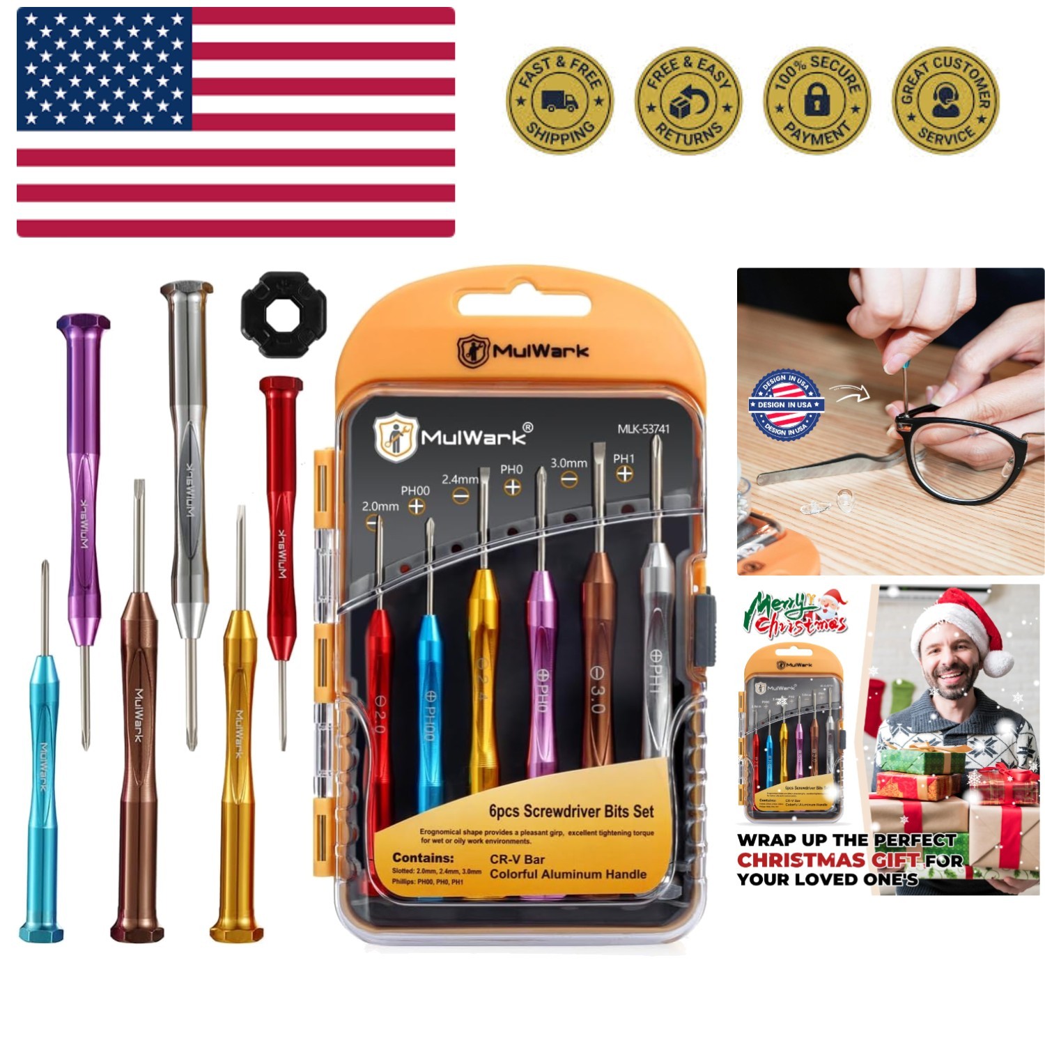 Small Screwdriver Set, 6pcs Magnetic Mini Screwdriver Set, Micro Precision Fl...