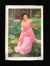 Chinese Hand Painted "Beautiful Woman" Canvas Oil Painting By Leng Jun 冷军 5004
