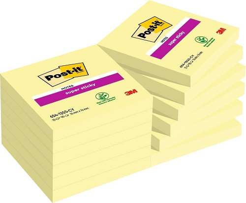 Post-it Super Sticky Notes 654-12SSCY 3x3in Canary Yellow 12 pk (12EA)
