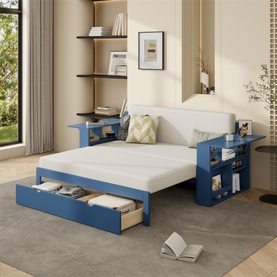 Full Size Daybed with Removable Desk, Storage Drawers & Hydraulic Side Table