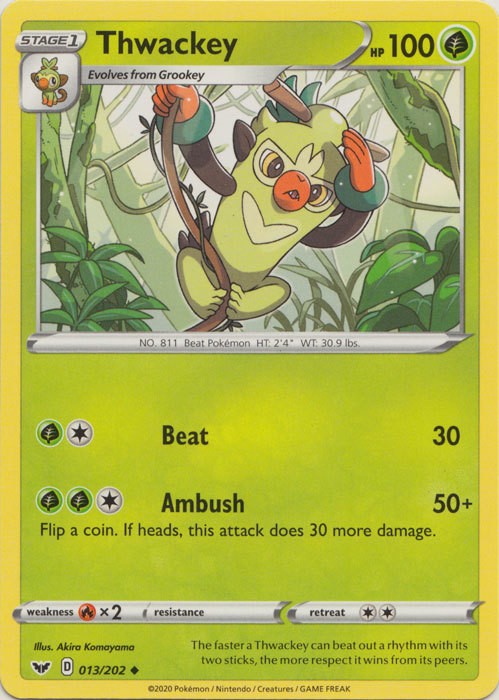 Thwackey - 013/202 - Uncommon (Near Mint) Sword & Shield Base Set - Grass Pokémo